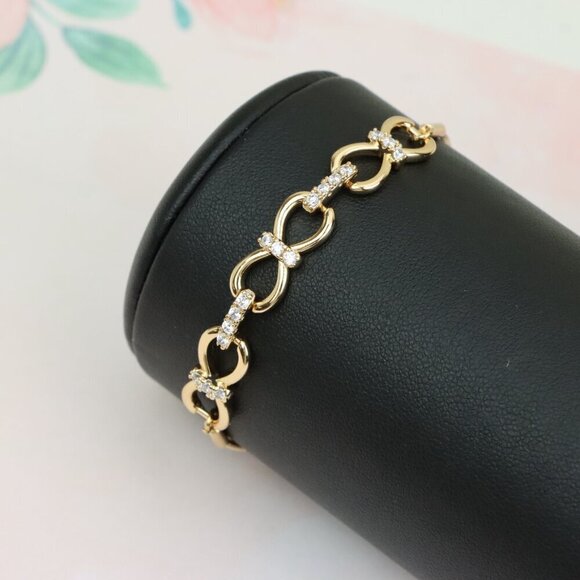 Elegant Rose Gold Infinity Bracelet in Cubic Zirconia, Adjustable Size, XPAB0606 - Picture 9 of 11